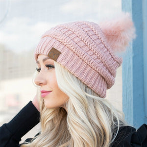 Pink C.C Stamped Pom Beanie