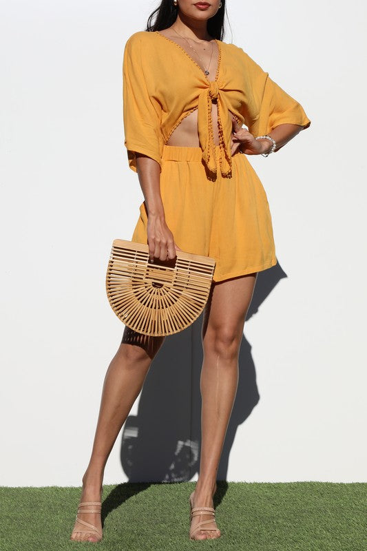 Mustard Front Tie Romper