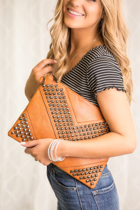 Camel Studded Clutch